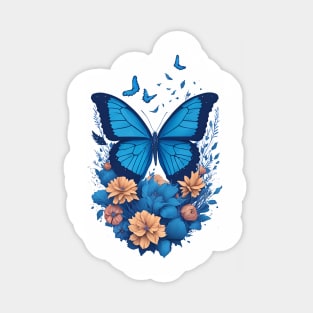 Blue Butterfly with Flowers Sticker